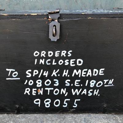 #13 - Vintage Black Painted Wood Trunk with White Writing