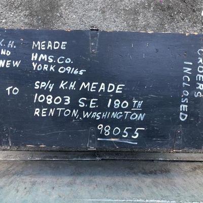 #13 - Vintage Black Painted Wood Trunk with White Writing