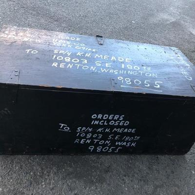 #13 - Vintage Black Painted Wood Trunk with White Writing