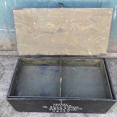 #13 - Vintage Black Painted Wood Trunk with White Writing