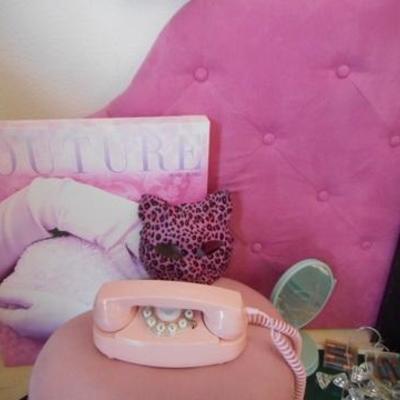 Lot 820 - Audrey Hepburn Lot w/ Pink Princess Phone, Footstool, Rug & Wall Decor