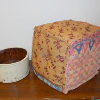 Lot 677 - Patchwork Ottoman & 1/2 Wooden Barrel