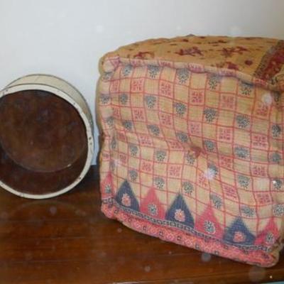 Lot 677 - Patchwork Ottoman & 1/2 Wooden Barrel