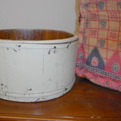 Lot 677 - Patchwork Ottoman & 1/2 Wooden Barrel