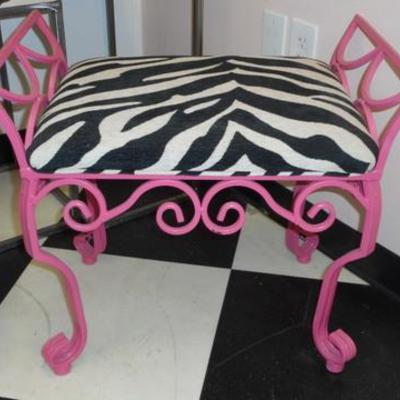 Lot 681 - Zebra Themed Nesting Tables, Vanity Chair & Footstools