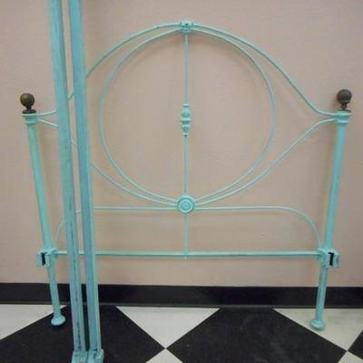 Lot 683 - Antique Turquoise Painted Twin Sz. Wrought Iron Headboard