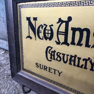 #67 - Vintage New Amsterdam Casualty Company Framed Brass Sign 
