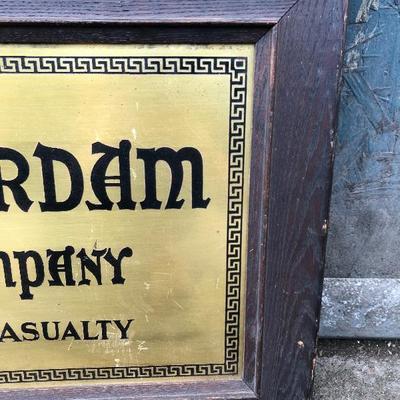 #67 - Vintage New Amsterdam Casualty Company Framed Brass Sign 