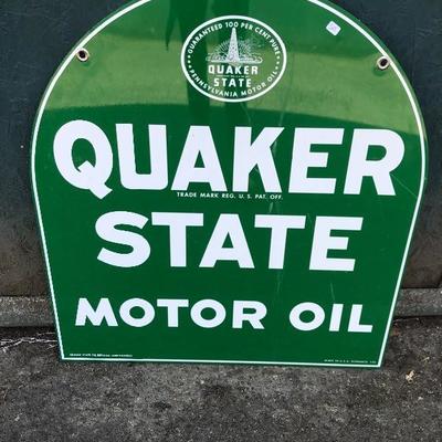 #75 - Vintage 1950's Quaker State Motor Oil Collectible Tombstone Porcelain Metal Sign