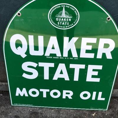 #75 - Vintage 1950's Quaker State Motor Oil Collectible Tombstone Porcelain Metal Sign