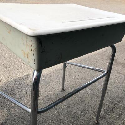 #117 - Vintage Metal School Desk with Book Pocket