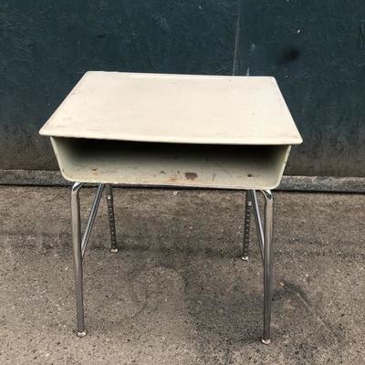 #117 - Vintage Metal School Desk with Book Pocket
