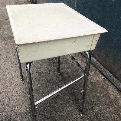 #117 - Vintage Metal School Desk with Book Pocket