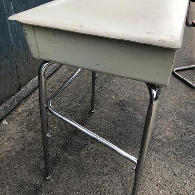 #117 - Vintage Metal School Desk with Book Pocket