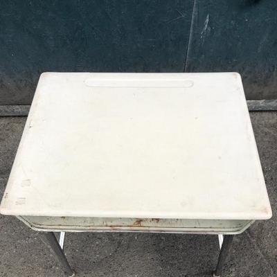 #117 - Vintage Metal School Desk with Book Pocket