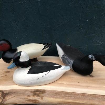 #121 - Three Painted Duck Decoys and Stand