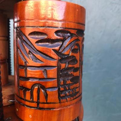 #128 - Two Handmade Wood Pipe Stands and Ashtrays 