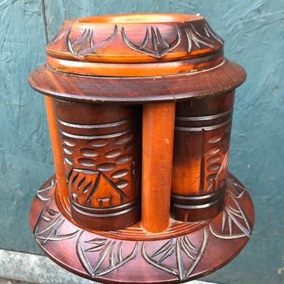 #128 - Two Handmade Wood Pipe Stands and Ashtrays 