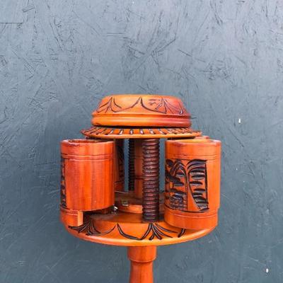 #128 - Two Handmade Wood Pipe Stands and Ashtrays 
