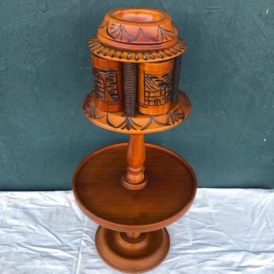 #128 - Two Handmade Wood Pipe Stands and Ashtrays 