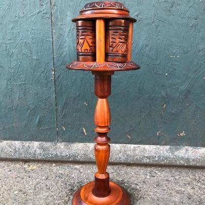 #128 - Two Handmade Wood Pipe Stands and Ashtrays 