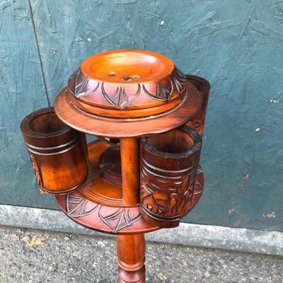 #128 - Two Handmade Wood Pipe Stands and Ashtrays 