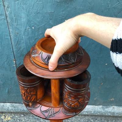 #128 - Two Handmade Wood Pipe Stands and Ashtrays 