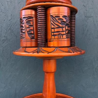 #128 - Two Handmade Wood Pipe Stands and Ashtrays 