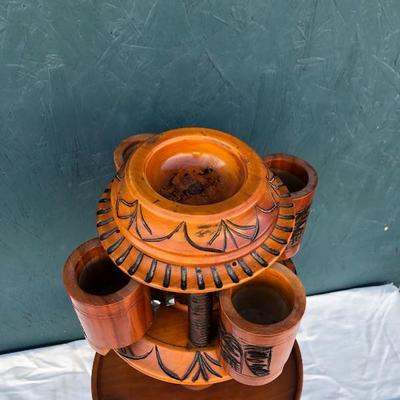 #128 - Two Handmade Wood Pipe Stands and Ashtrays 