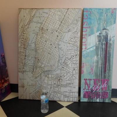 Lot 609 - "The City"  Canvas Wall Hanging & 3 Panel Screen