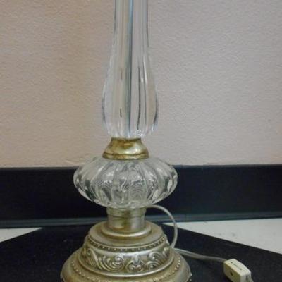 Lot 613 - Cool Vintage Lamp 32.5" tall w/ pink hanging crystals