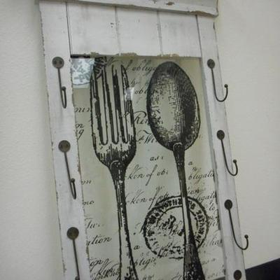 Lot 614 - Unique Wooden Shelf Wall Decor w/ Hooks