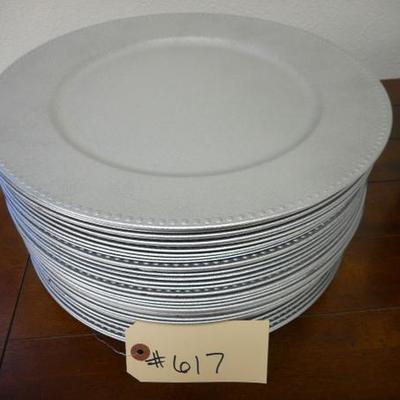 Lot 617 - 37 Plastic Silver Charger Plates