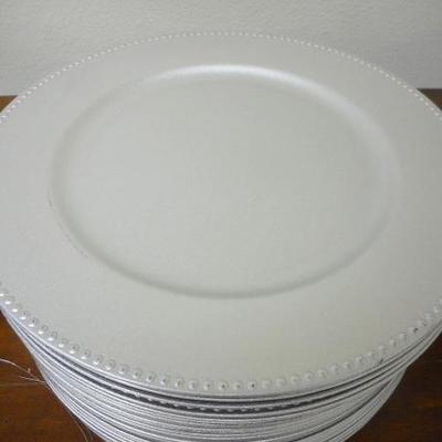 Lot 618 - 37 Plastic Silver Charger Plates