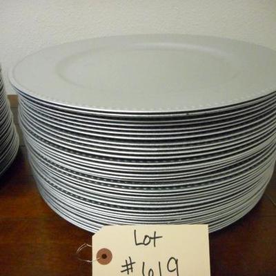 Lot 619 - 37 Plastic Silver Charger Plates