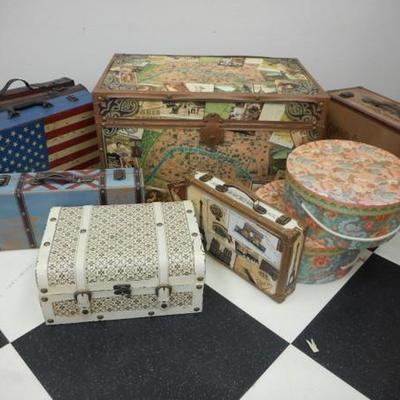 Lot 620 - 9 Faux Travel Cases & Hat Boxes
