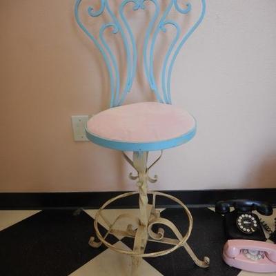 Lot 624 - Turquoise Painted Wrought Iron Ice Cream Palor Chair