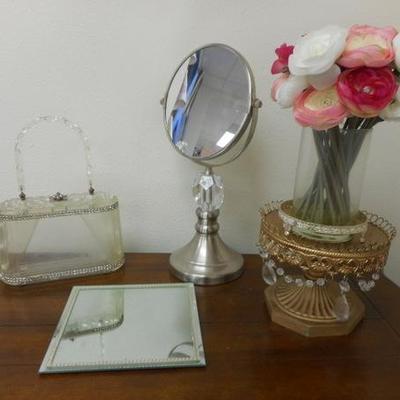 Lot 634 - Adorable Lucite & Rhinestone Purse, 2 Sided Mirror + More