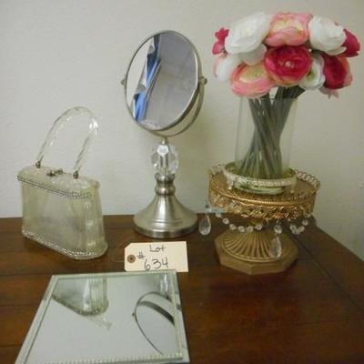 Lot 634 - Adorable Lucite & Rhinestone Purse, 2 Sided Mirror + More