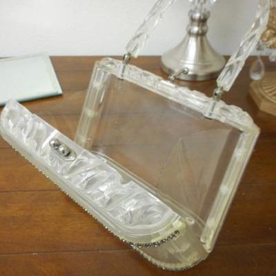 Lot 634 - Adorable Lucite & Rhinestone Purse, 2 Sided Mirror + More