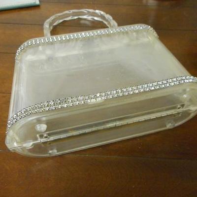 Lot 634 - Adorable Lucite & Rhinestone Purse, 2 Sided Mirror + More