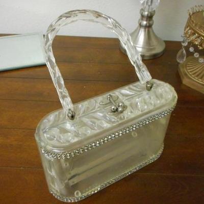 Lot 634 - Adorable Lucite & Rhinestone Purse, 2 Sided Mirror + More