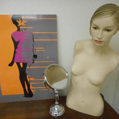 Lot 636 - Fashionista Mannequin Bust, Mirror, Wall Hanging