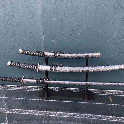 #40 - Set of Three Katana Swords w/ Stand