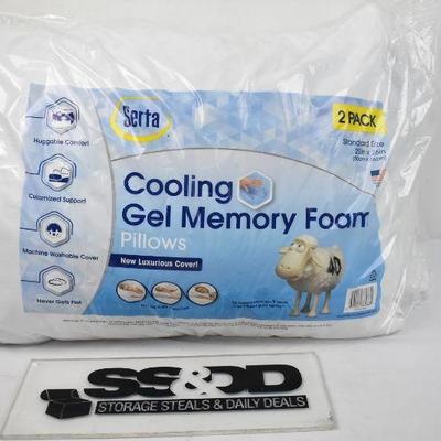 2x Serta Standard Pillows. Cooling Gel Memory Foam. Open, One Has Warehouse DIrt
