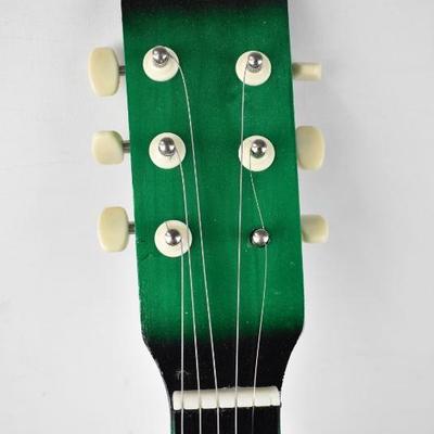 Green & Black Acoustic Guitar. 1 string head needs repair