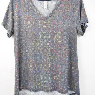 2 LuLaRoe Christy Shirts Size Medium, Gray w/ colorful designs