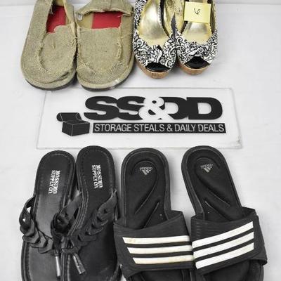 4 pairs of Shoes size 6: Tan, B&W, Black, Black