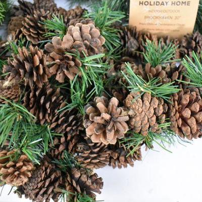 Large Lot Evergreen & Pinecone Holiday Decor with Clear & Red Bin (includes bin)
