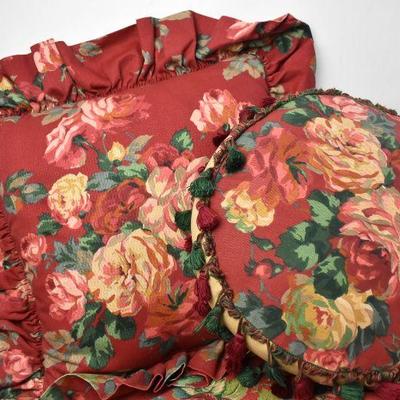 Ralph Lauren Bedding, 4 pc, Maroon Floral. King Comforter, Bed Skirt, & Pillows